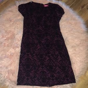 Velvet print pleated short sleeve mini dress